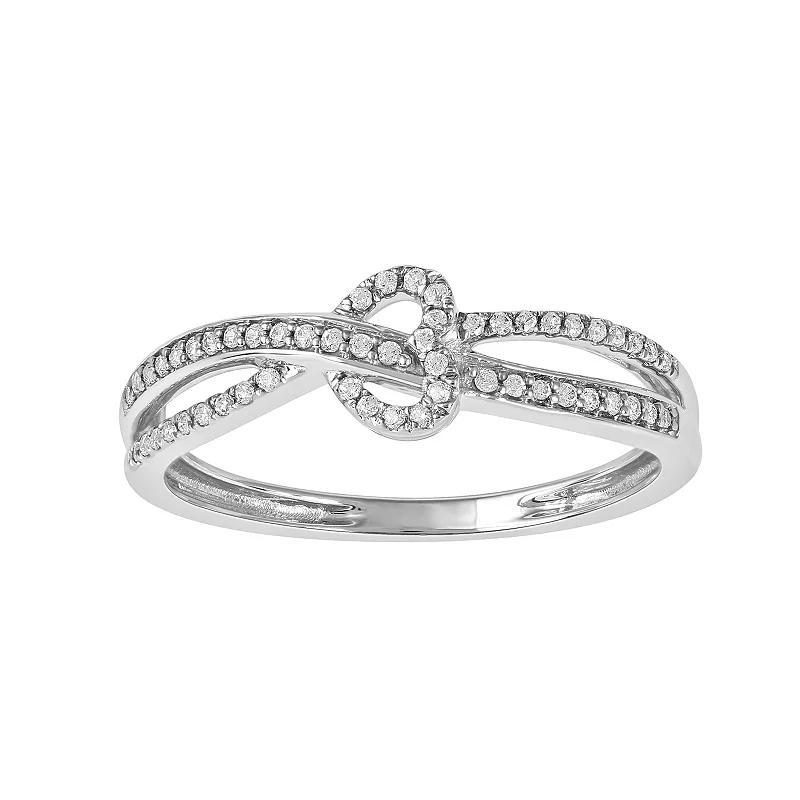 DeCouer Sterling Silver 1/6 Carat T.W. Diamond Heart Crisscross Ring, Womens, Silver Tone Product Image