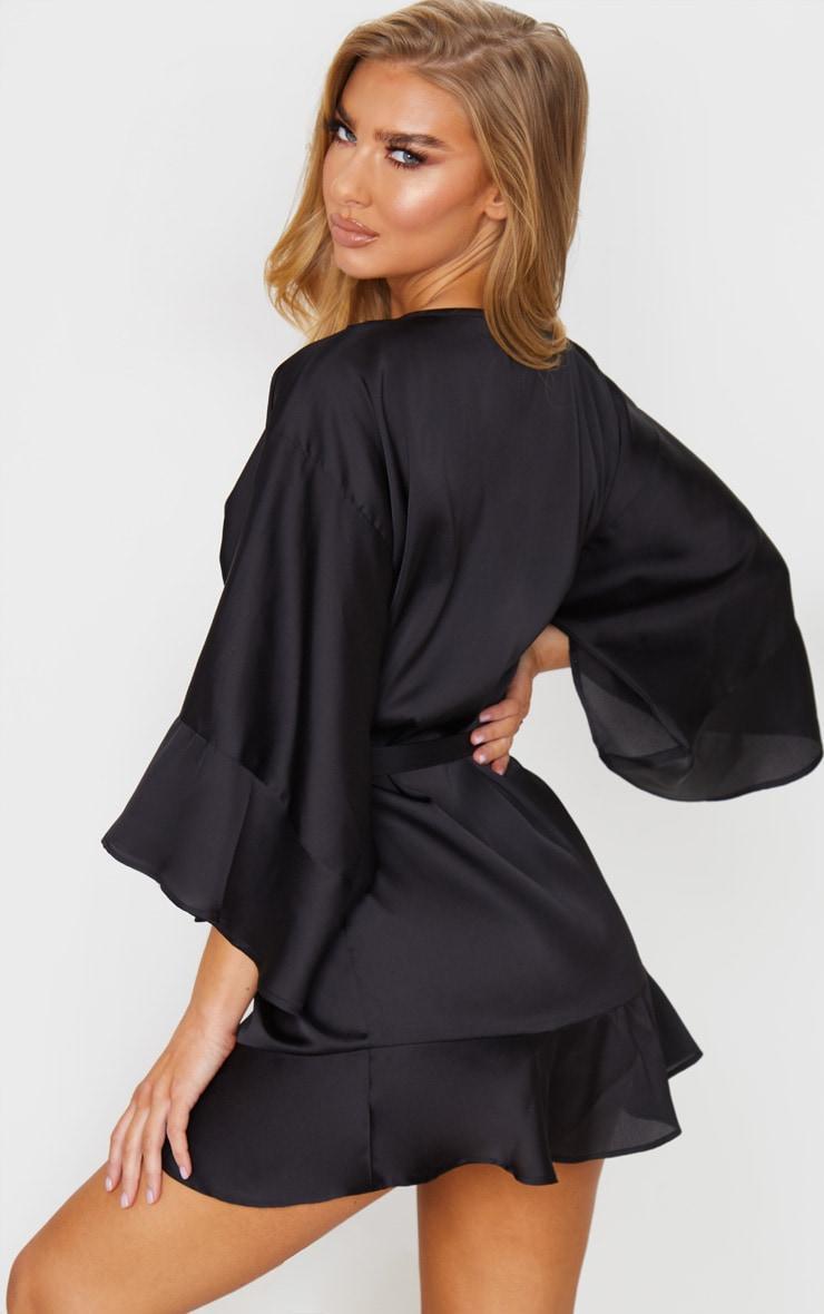 Black Frill Sleeve Satin Robe Product Image