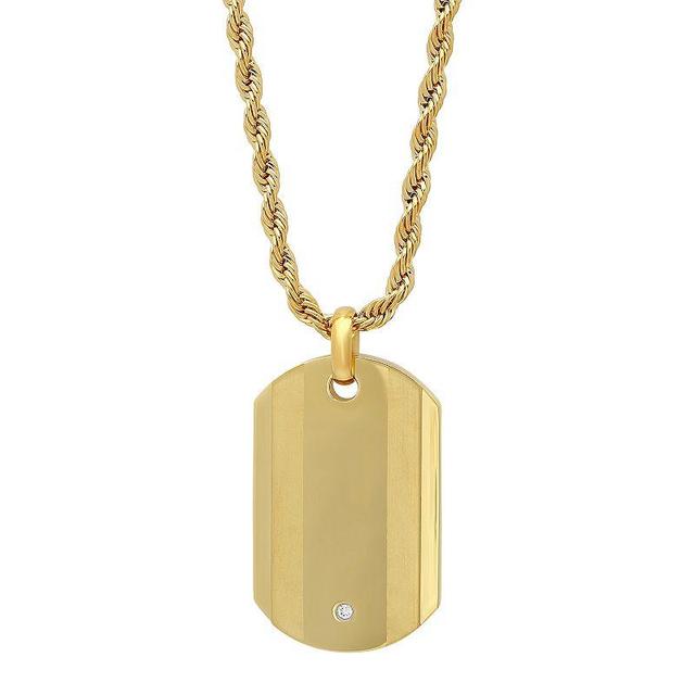 Two Tone Cubic Zirconia Dog Tag Pendant Necklace, Mens Gold Tone Product Image