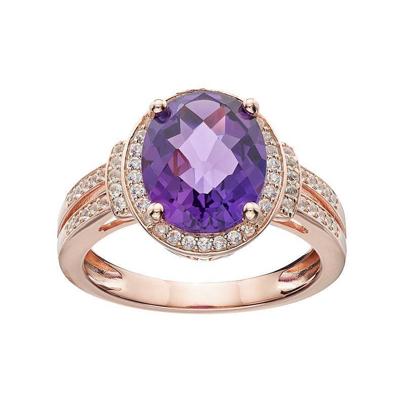 Sterling Silver Amethyst & Lab-Created White Sapphire Halo Ring, Womens Purple Product Image