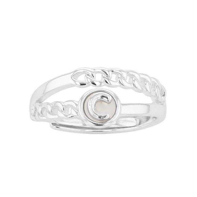 City Luxe Silver Tone Mother-of-Pearl Initial Disk Chain Band Ring, Womens, Silver Tone C Product Image