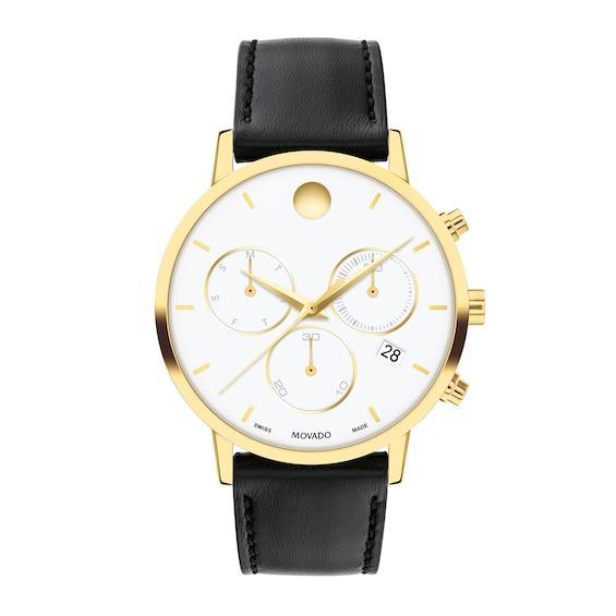 Men's Movado MuseumÂ® Classic Gold-Tone PVD Chronograph Strap Watch with White Dial (Model: 0607888) Product Image