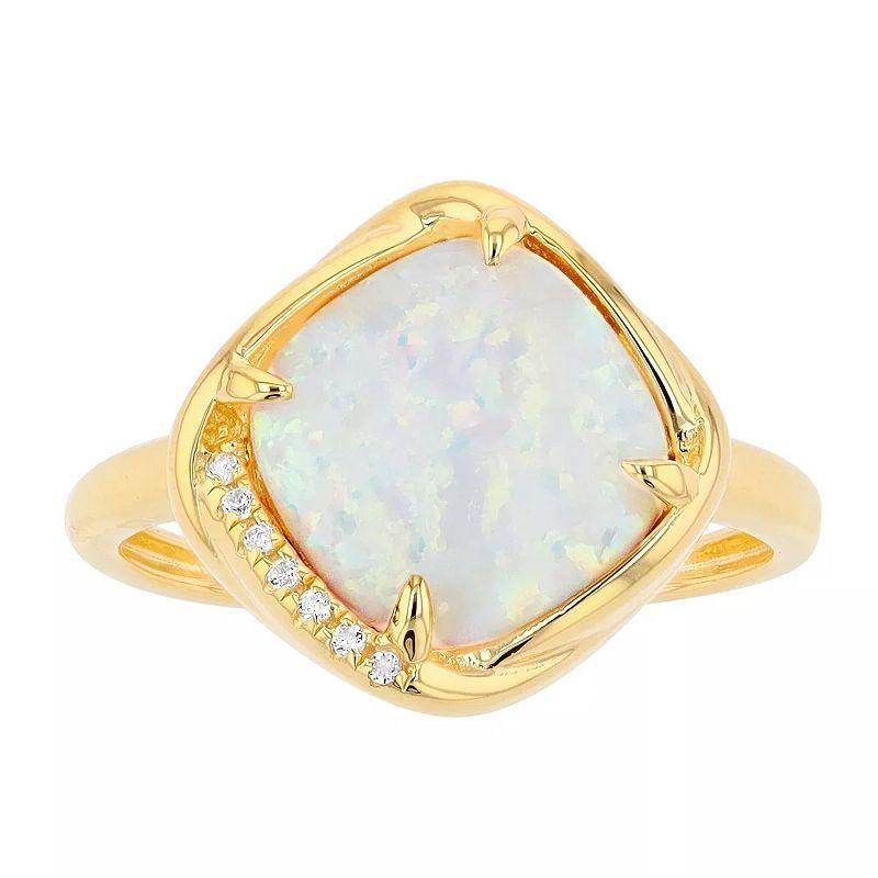 Gemminded 18k Gold over Sterling Silver Lab Created Opal Ring with Lab Created White Sapphire Accent, Womens Gold Tone Product Image