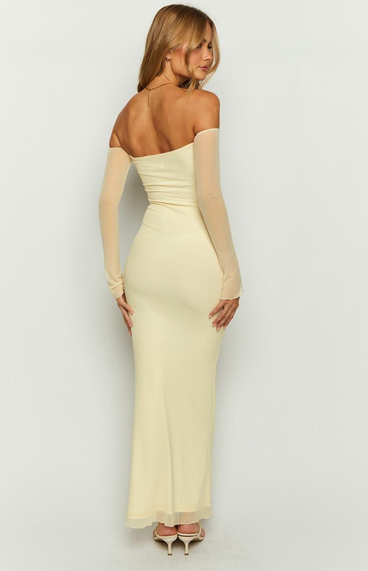 Odette Cream Long Sleeve Formal Maxi Dress Product Image