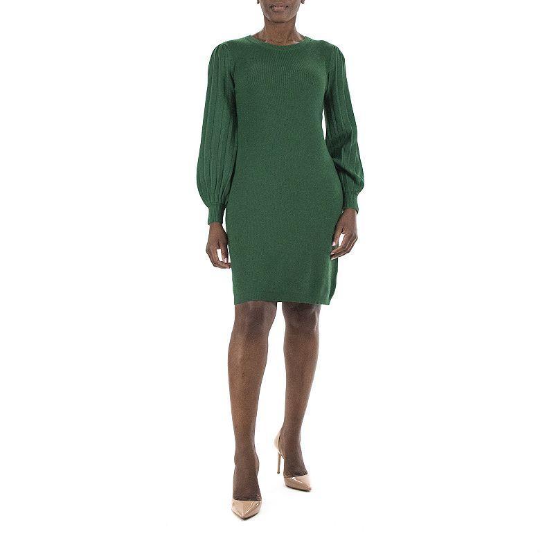 Womens Nina Leonard Bubble-Pleat Sweater Dress Green Product Image