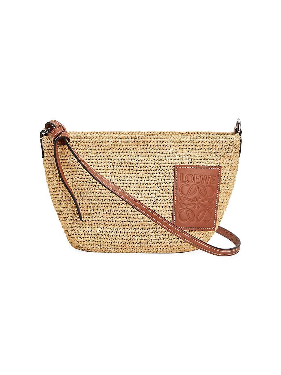 Womens Pochette Leather-Trimmed Raffia Crossbody Bag Product Image