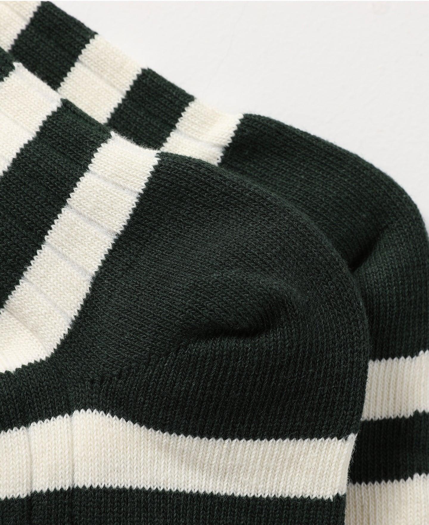 Retro Striped Cotton Socks - Green/White Product Image