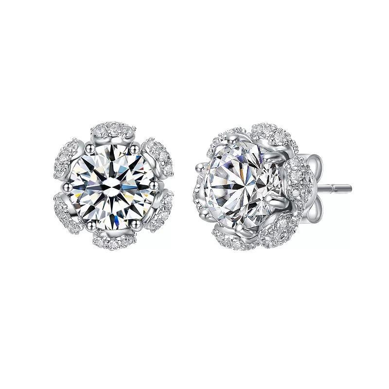 Sterling Silver Cubic Zirconia Flower Halo Stud Earrings, Womens Product Image