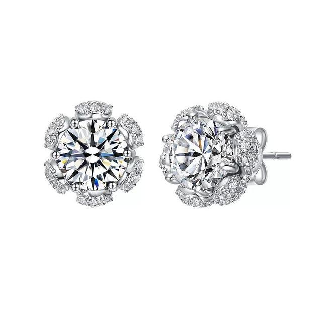 Sterling Silver Cubic Zirconia Flower Halo Stud Earrings, Womens Product Image