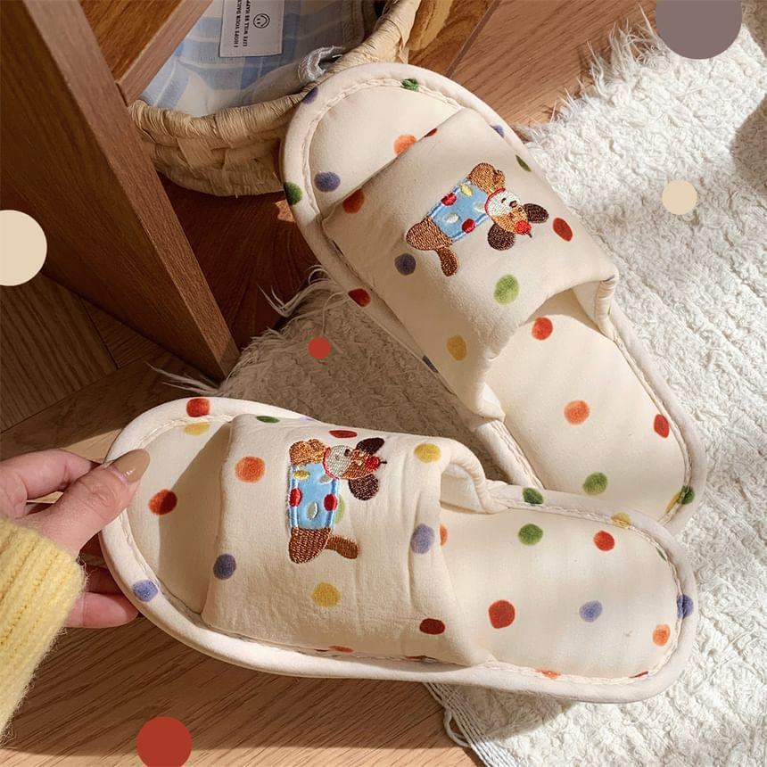 Dog Embroidered Dotted Slippers Product Image