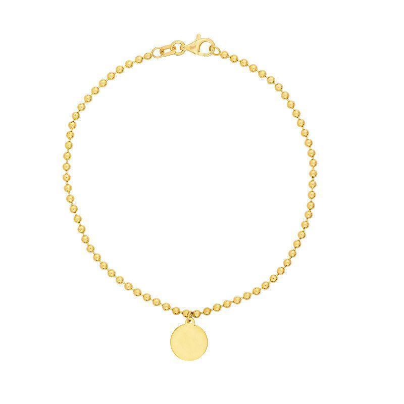 14k Gold 2 mm Disc Charm Beaded Bracelet, Womens Product Image