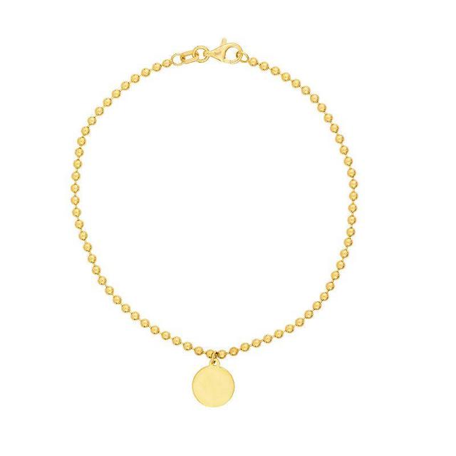 14k Gold 2 mm Disc Charm Beaded Bracelet, Womens Product Image