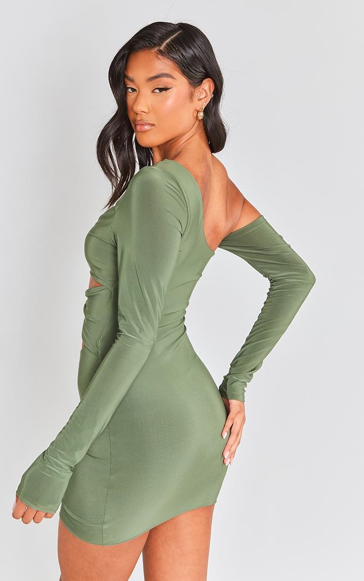 Olive Cut Out One Shoulder Bodycon Dress Product Image