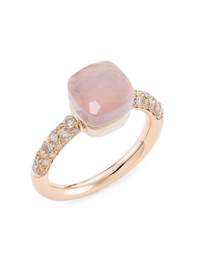 Womens Nudo 18K Rose Gold & White Gold, Rose Quartz & Diamond Petite Square Ring Product Image