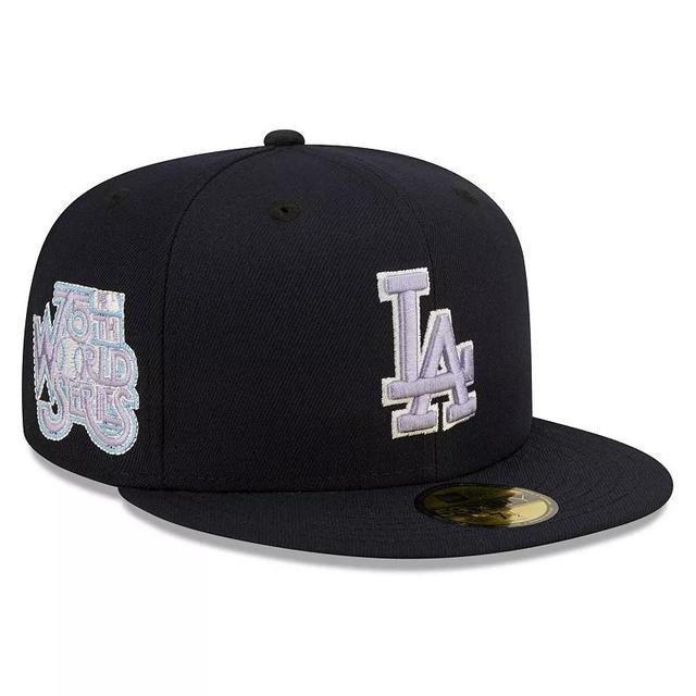 Mens New Era Los Angeles Dodgers 75th World Series Lavender Undervisor 59FIFTY Fitted Hat Blue Product Image