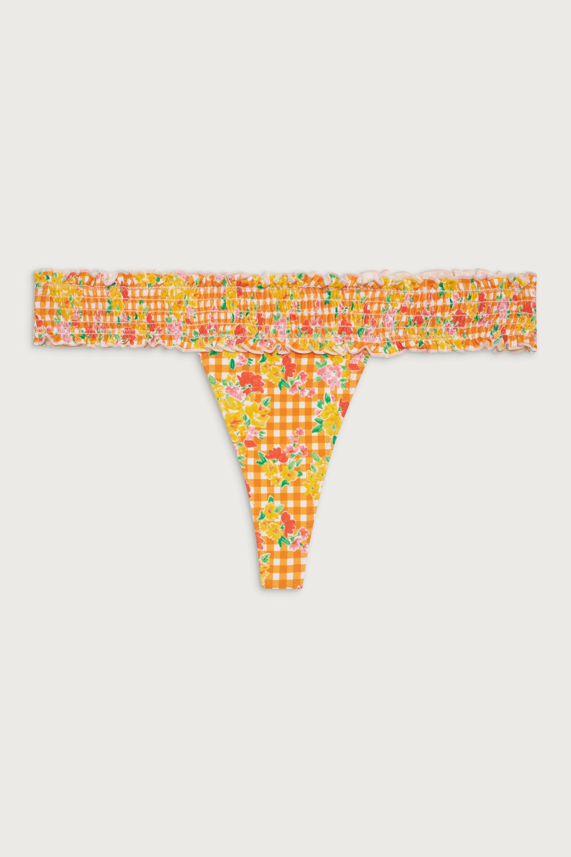 Sofia Floral Micro Bikini Bottom - Marigold Gingham Product Image