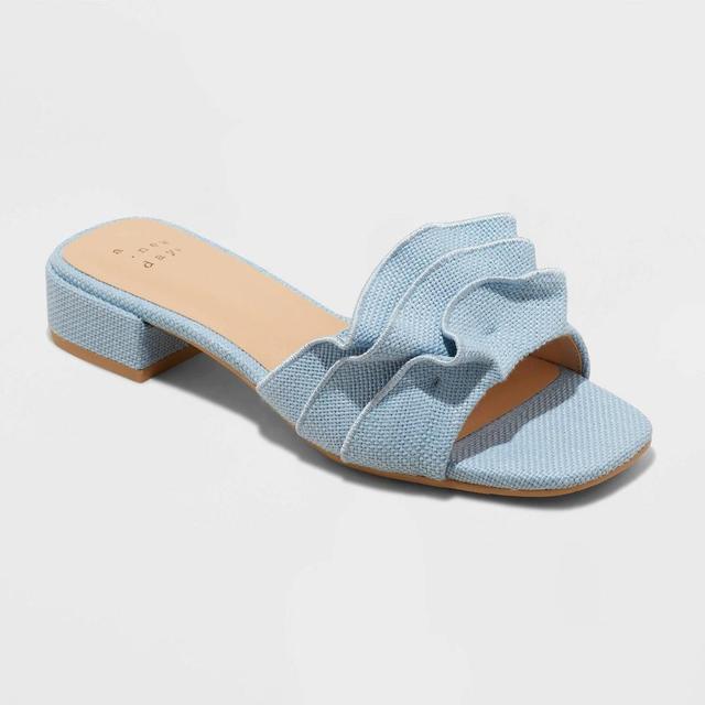 Womens Lyta Raffia Ruffle Sandals with Memory Foam Insole - A New Day Blue 6.5 Product Image