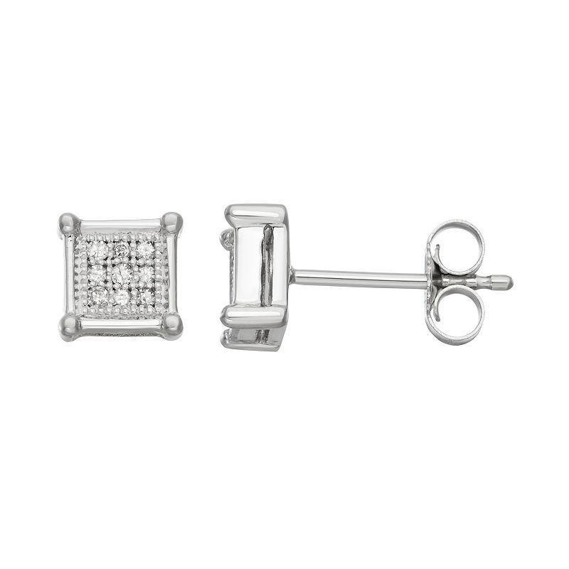 10k White Gold 1/10 Carat T.W. Diamond Square Stud Earrings, Womens Product Image