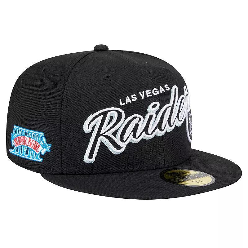 Mens New Era Black Las Vegas Raiders Script Sided 59FIFTY Fitted Hat Product Image