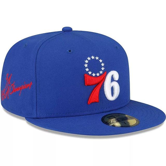 Mens New Era Royal Philadelphia 76ers 3x NBA Finals Champions Dual-Tone Logo 59FIFTY Fitted Hat Product Image