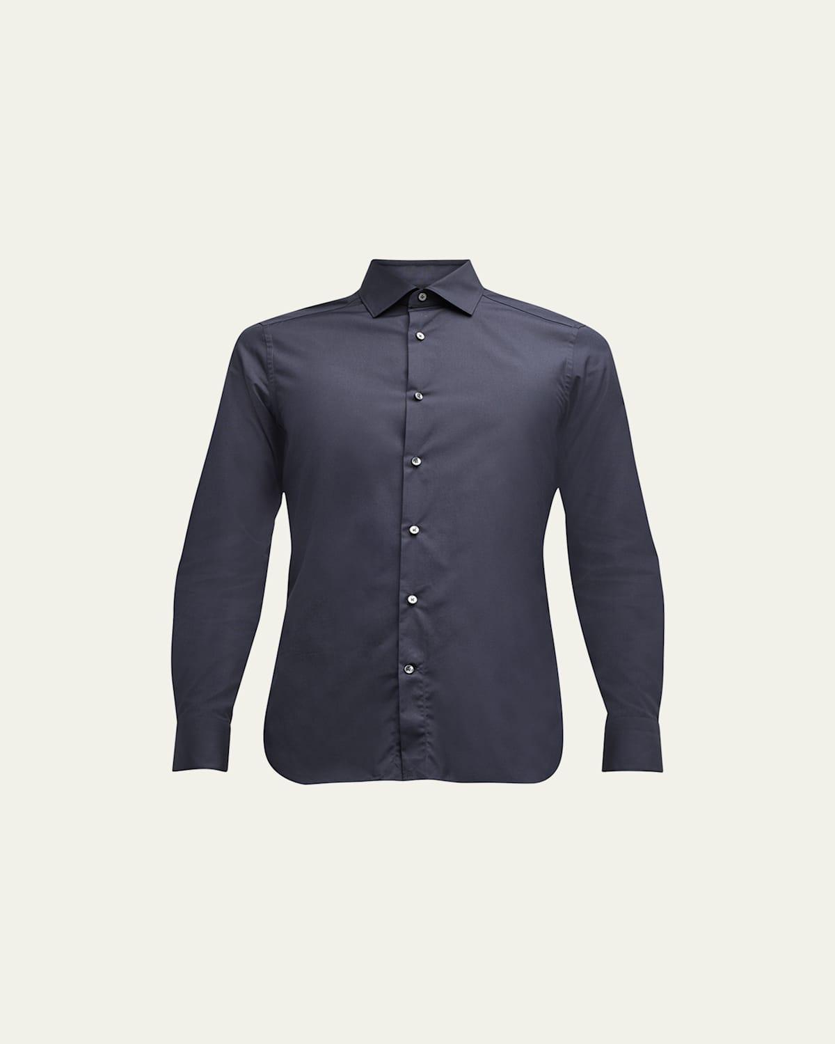 Zegna Navy Blue Trofeo Long Sleeve Tailored Fit Shirt Product Image