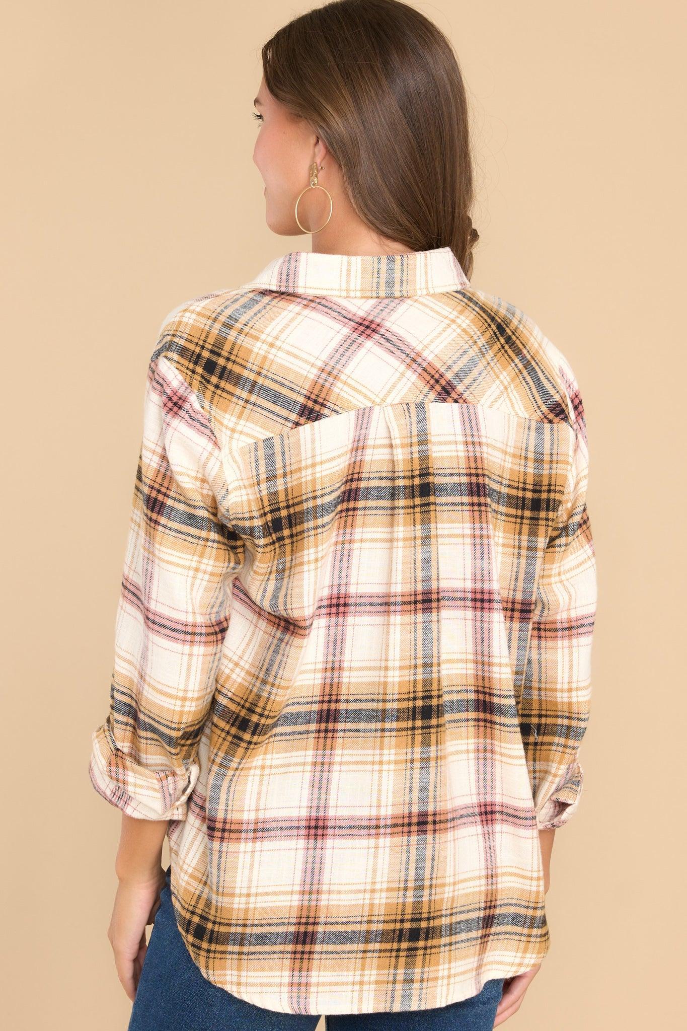 Electric Love Tan Multi Plaid Top Yellow Product Image