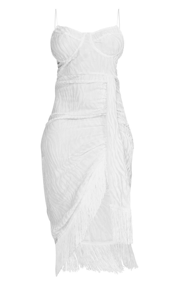 Plus White Devore Tassel Detail Underwired Draped Midi Dress Product Image