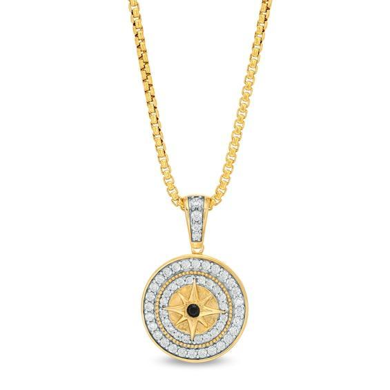 Men's 3/4 CT. T.w. Black and White Diamond Compass Medallion Pendant in 10K Gold - 22" Product Image