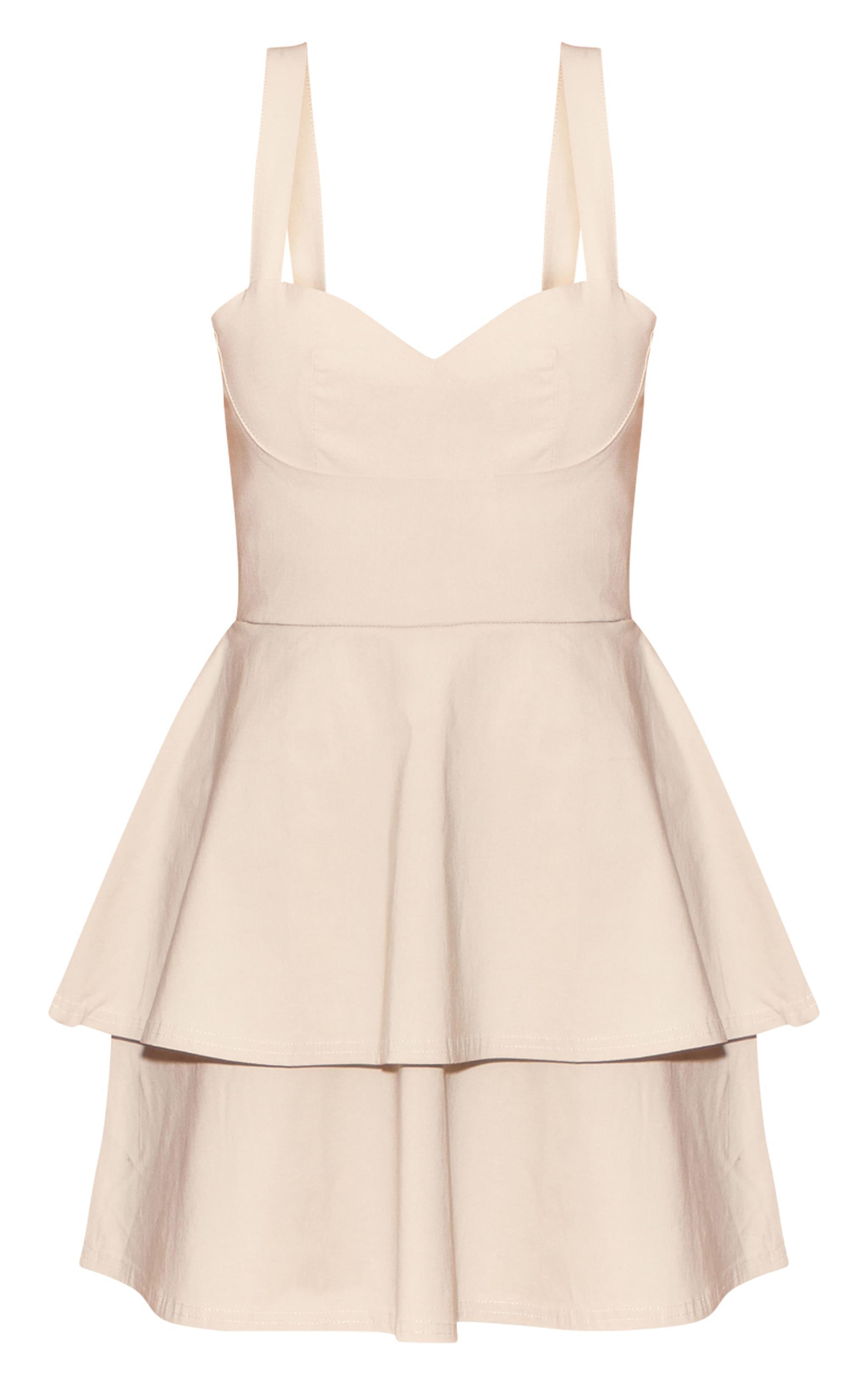 Cream Stretch Woven Tiered Shift Dress Product Image