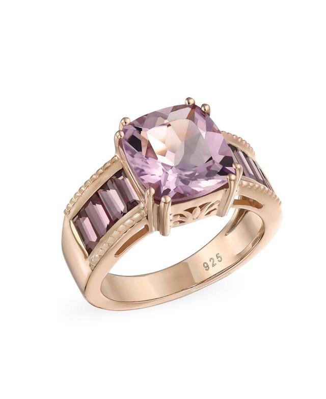 Bling Jewelry 5.45CT Square Cushion Cut Pink Amethyst Ring For Women Rhodolite Garnet Baguette Rose Gold Plated .925 Sterling Silver Product Image