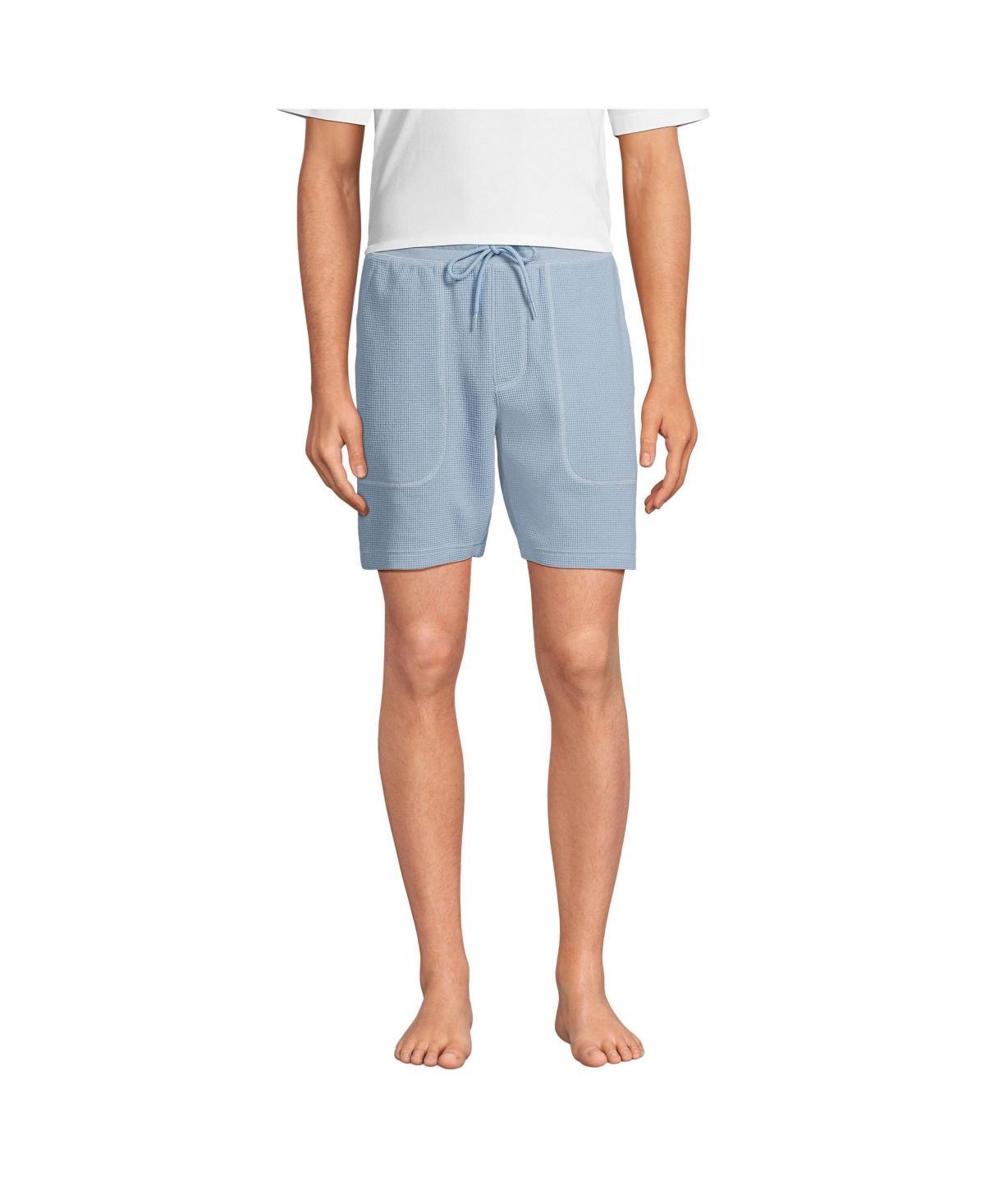 Mens Lands End Waffle Pajama Shorts Pale Grey Blue Product Image