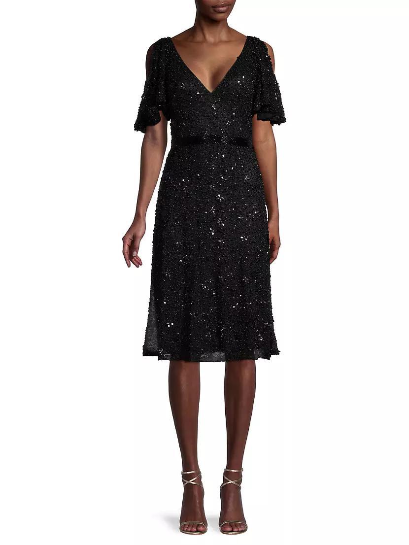 Butterfly-Sleeve Sequin A-Line Dress Product Image