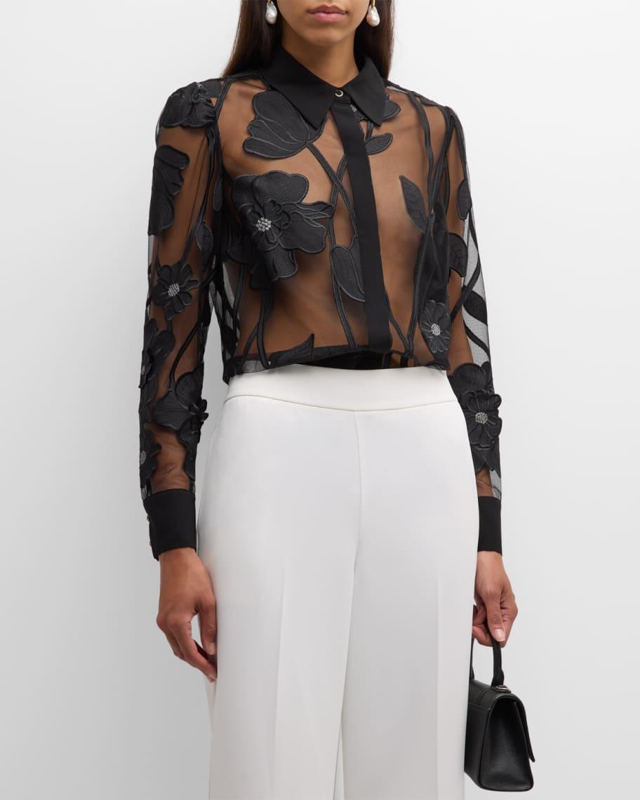 Ashton Sheer Floral-Embroidered Top Product Image