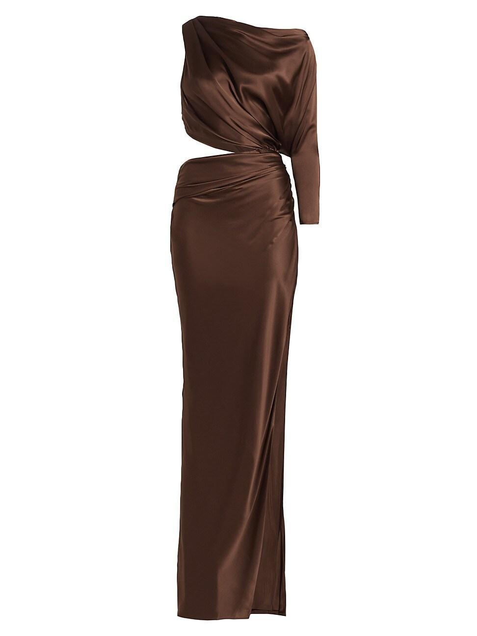 Draped Asymmetric Satin Cut-Out Gown Product Image