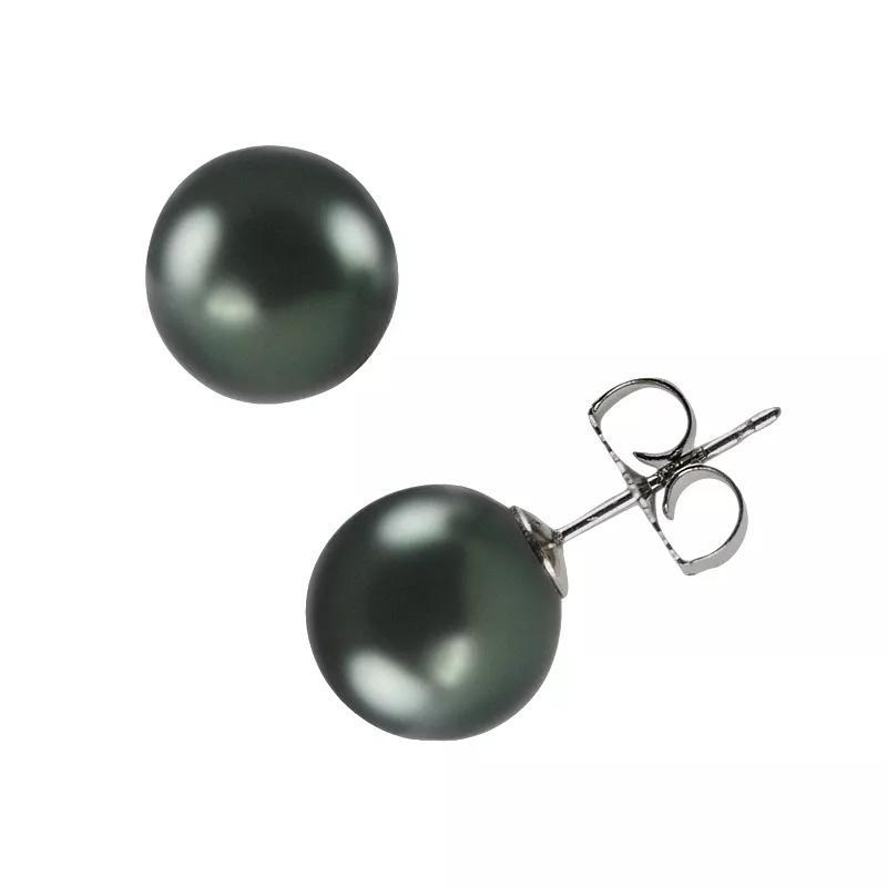 18k White Gold Tahitian Cultured Pearl Stud Earrings, Womens Product Image