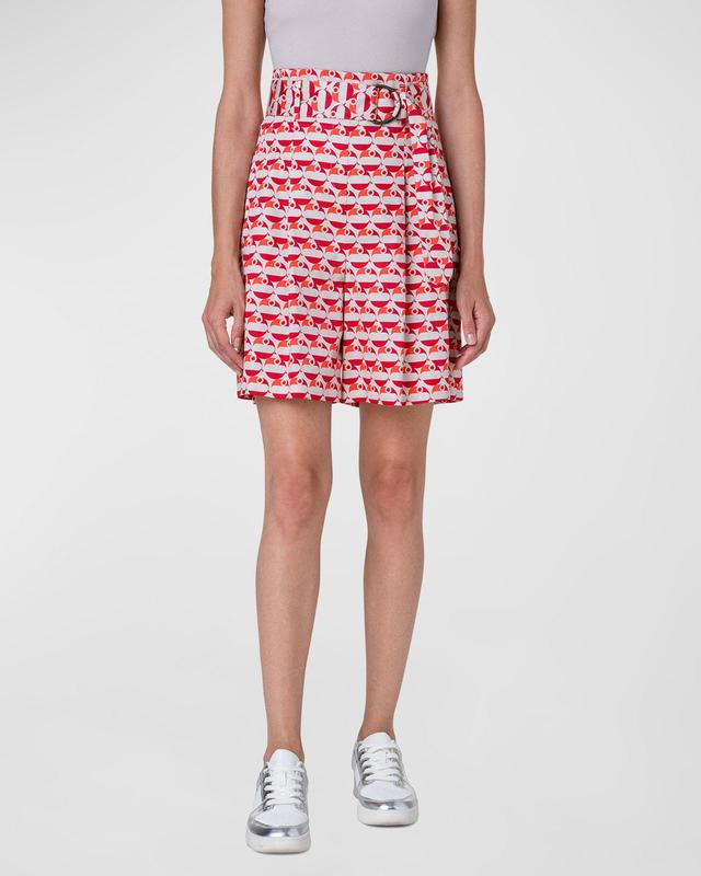 Akris punto Fiorellina Flamingo Dot Print Belted Cotton Bermuda Shorts Product Image