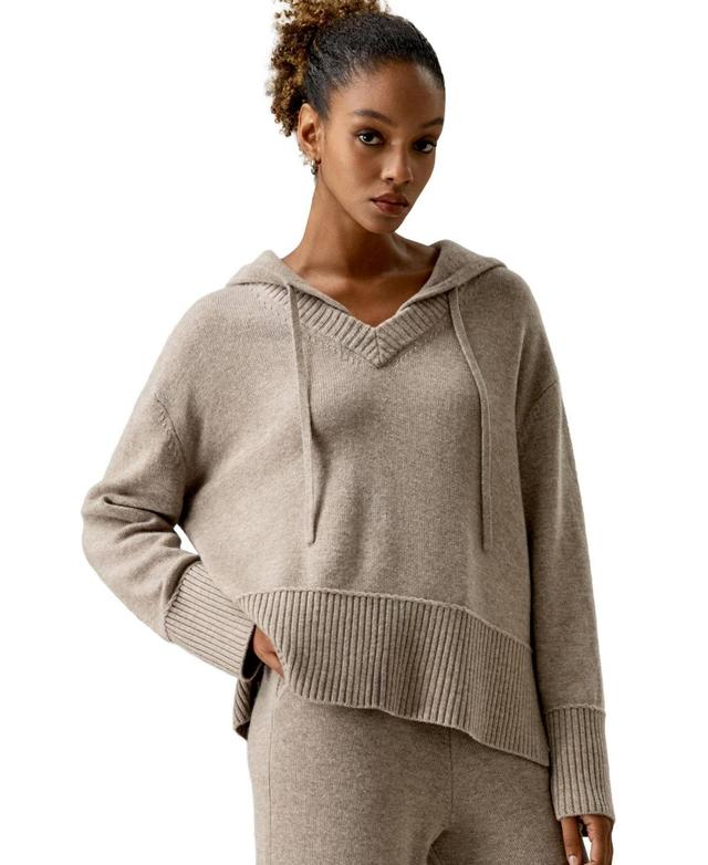 Lilysilk Womens V Neck Wool-Cashmere Blend Hoodie Product Image