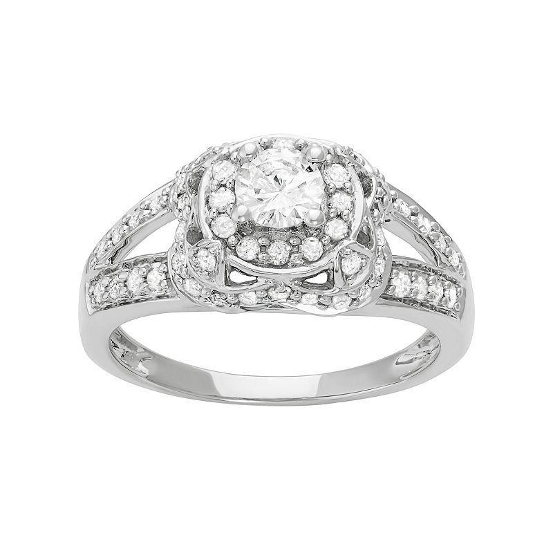 14k White Gold 1 Carat T.W. Diamond Tiered Halo Engagement Ring, Womens Product Image