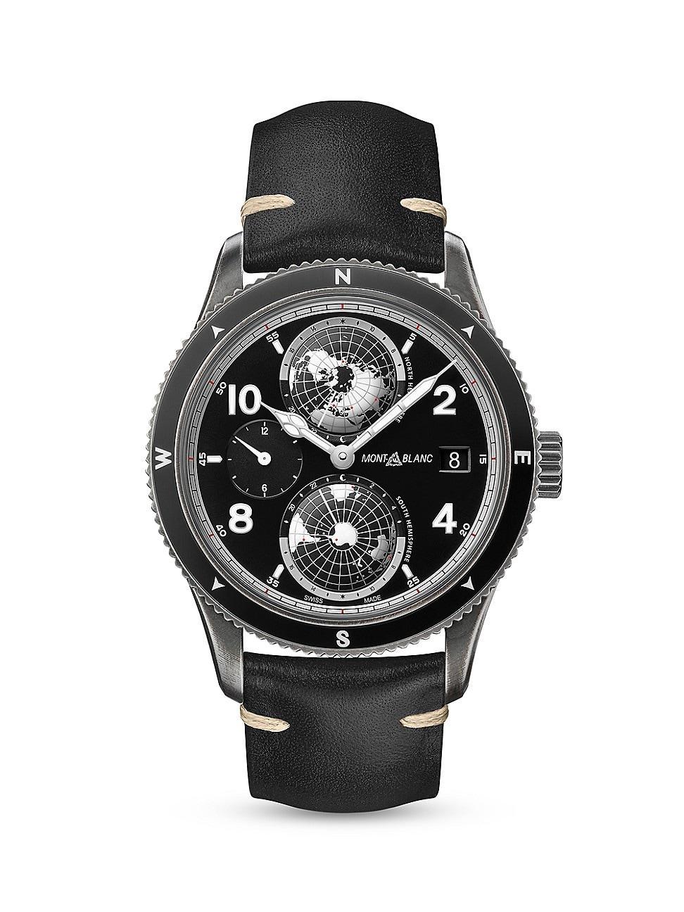 Womens 1858 Geosphere Stainless Steel & Leather Strap Watch Product Image