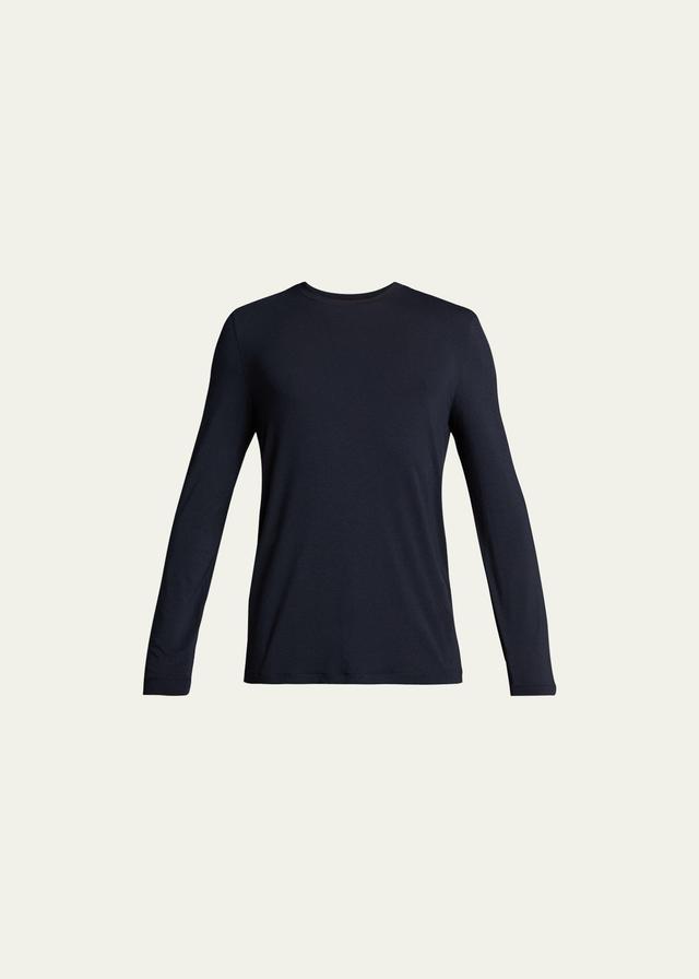 Mens Navy Stretch Viscose Long-Sleeve Crew T-Shirt Product Image