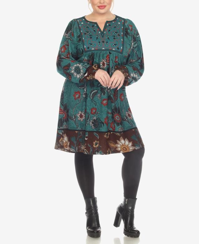 White Mark Plus Size Paisley Flower Embroidered Sweater Dress Product Image