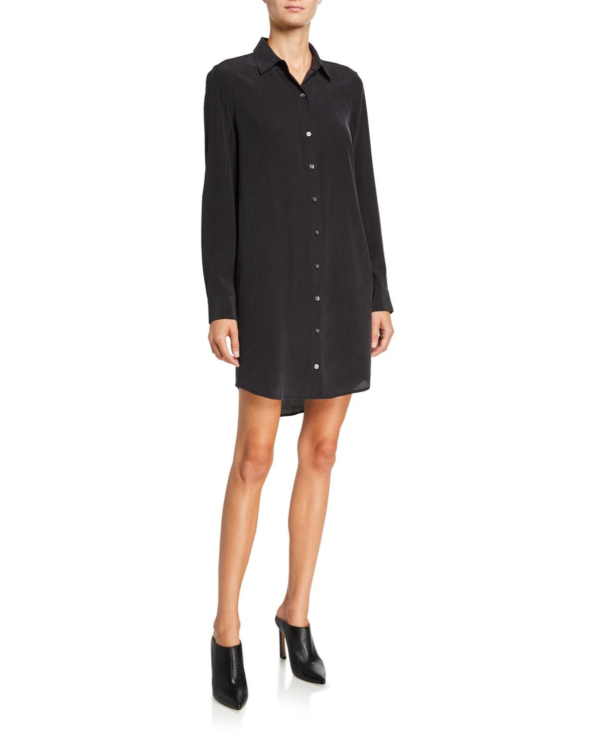 Essential Long-Sleeve Silk Shirtdress Product Image