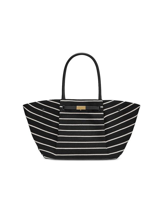 Womens New York Striped Canvas & Leather Tote Bag Product Image