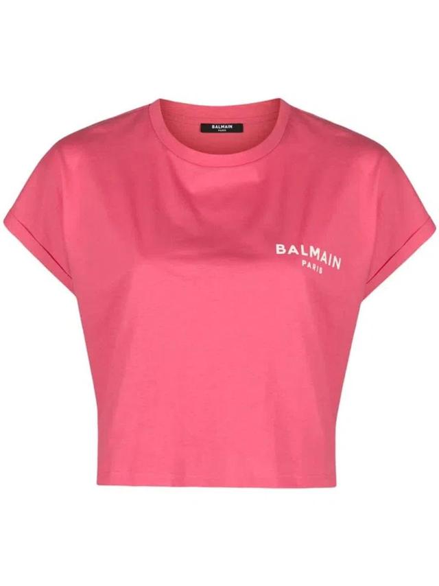 Cropped-t-shirt Mit Logo-print In Pink Product Image