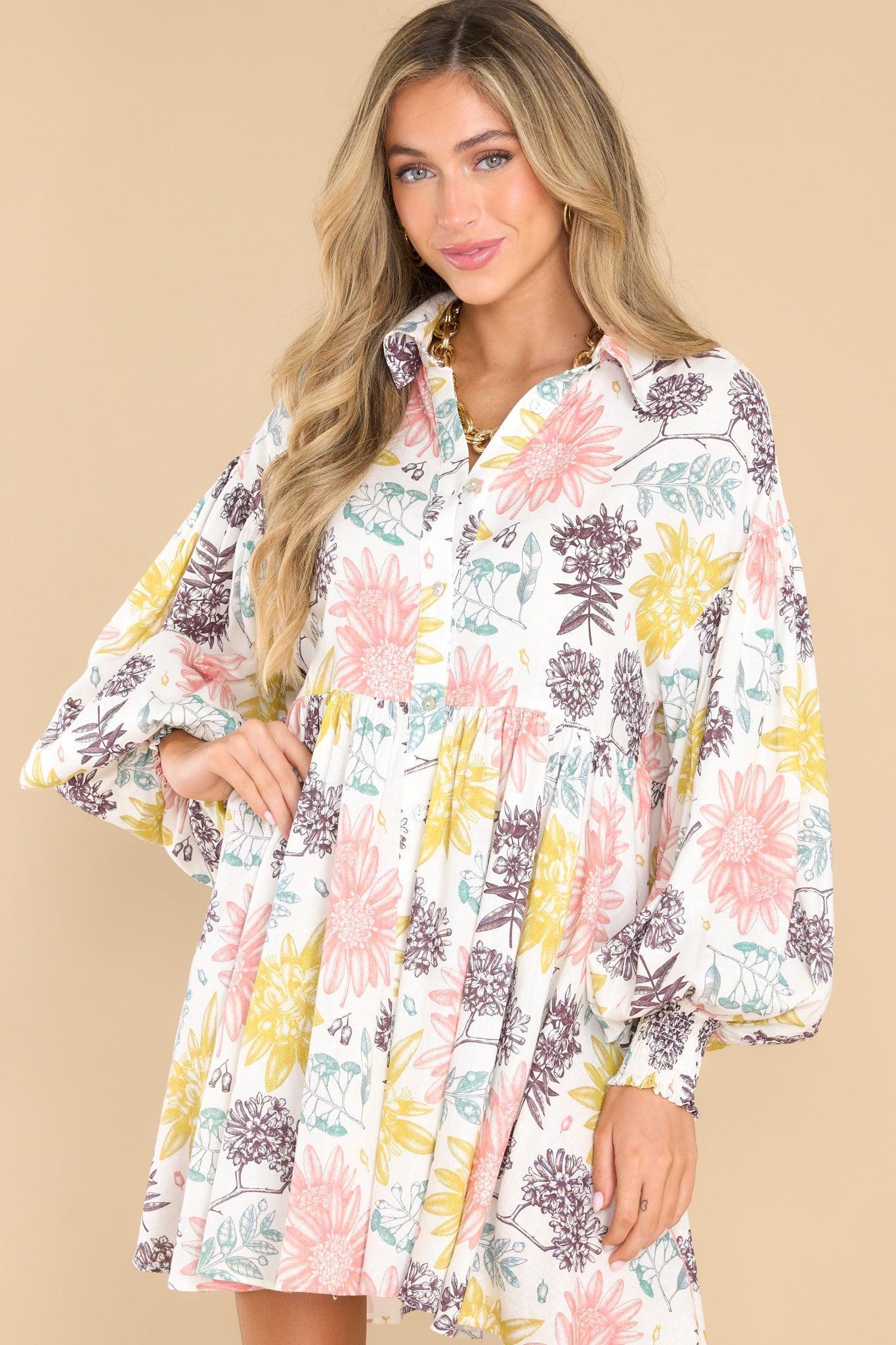 Aura This Is Your Sign Ivory Floral Print Dress Product Image