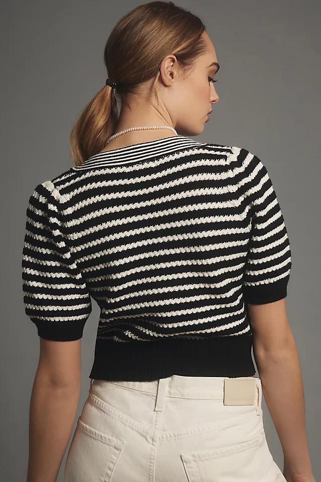 Maeve Short-Sleeve Striped Bow Cardigan Sweater Product Image