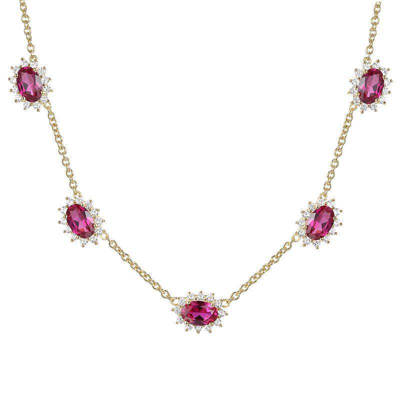 14k Gold Over Silver Lab-Created Ruby & White Sapphire Necklace, Womens Red Product Image