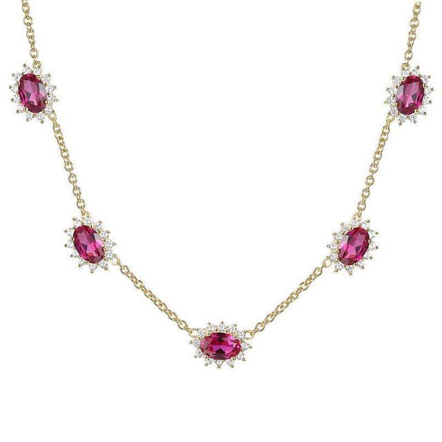 14k Gold Over Silver Lab-Created Ruby & White Sapphire Necklace, Womens Gold Tone Product Image