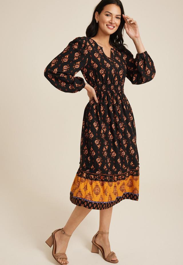 Floral Notch Neck Midi Dress Product Image