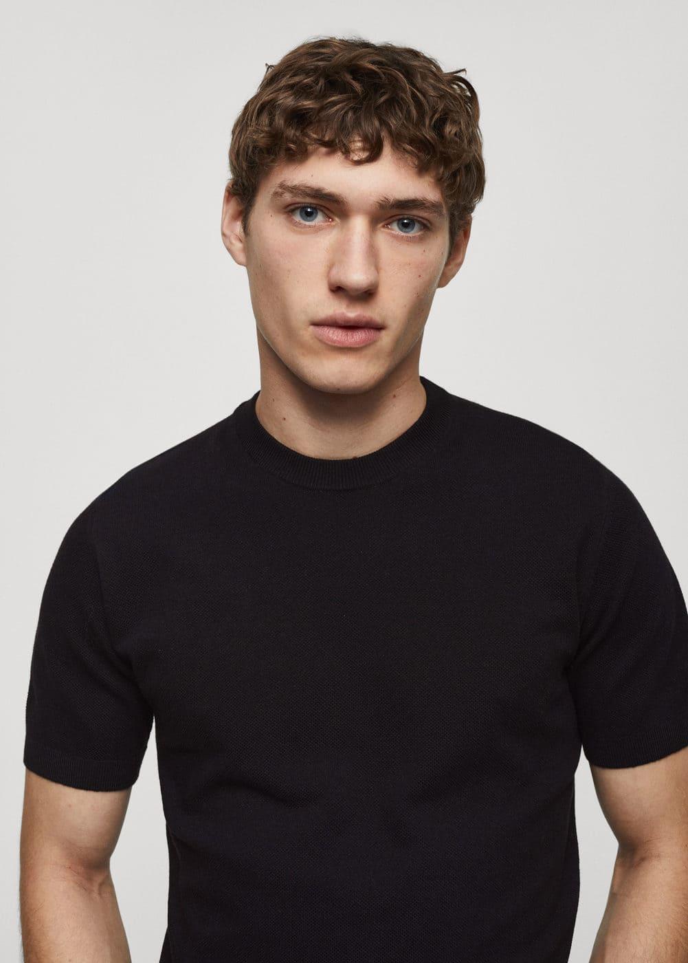 MANGO MAN - Structured cotton knit t-shirt dark navyMen Product Image